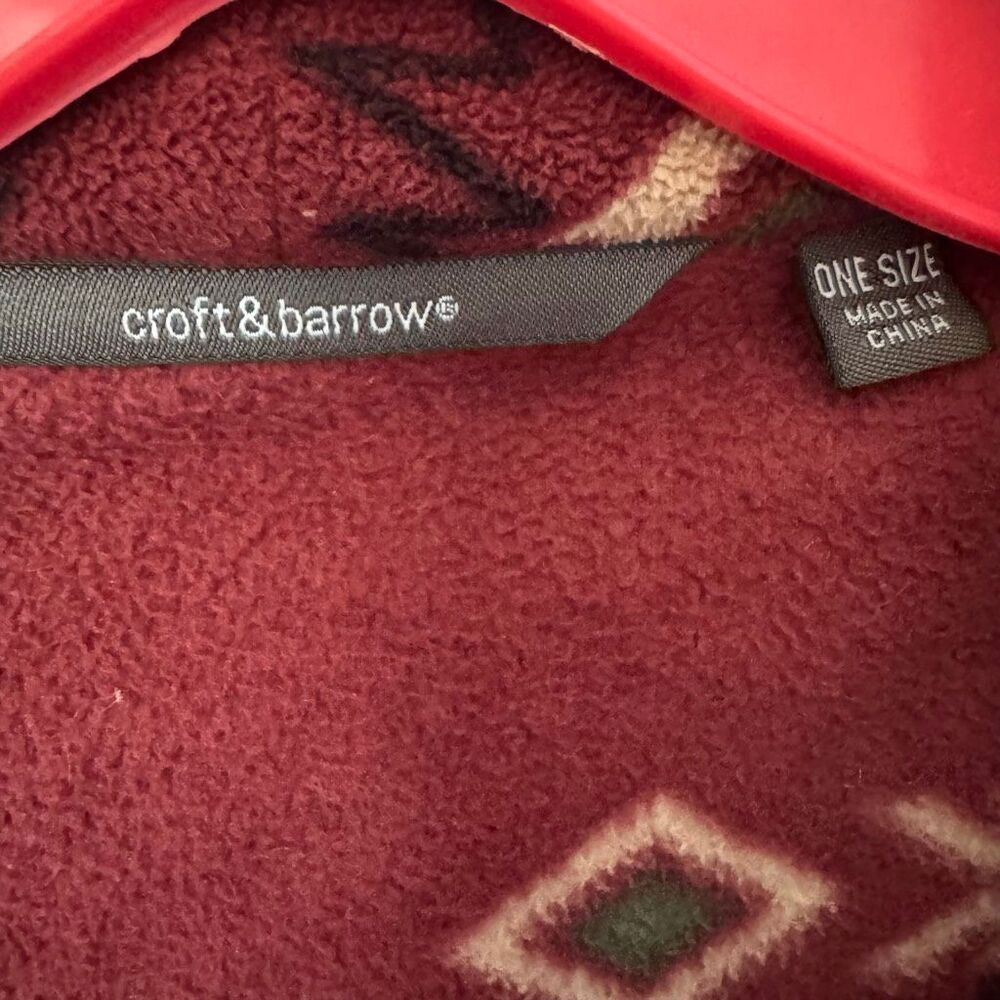 Southwestern Aztec Design Fleece Bath Robe Burgundy - Picture 6 of 8